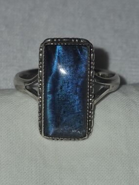 Sterling Silver Blue Rectangle Stone Ring